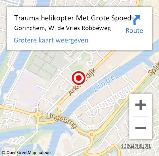 Locatie op kaart van de 112 melding: Trauma helikopter Met Grote Spoed Naar Gorinchem, W. de Vries Robbéweg op 29 augustus 2022 12:13