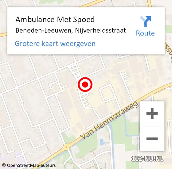 Locatie op kaart van de 112 melding: Ambulance Met Spoed Naar Beneden-Leeuwen, Nijverheidsstraat op 29 augustus 2022 12:15