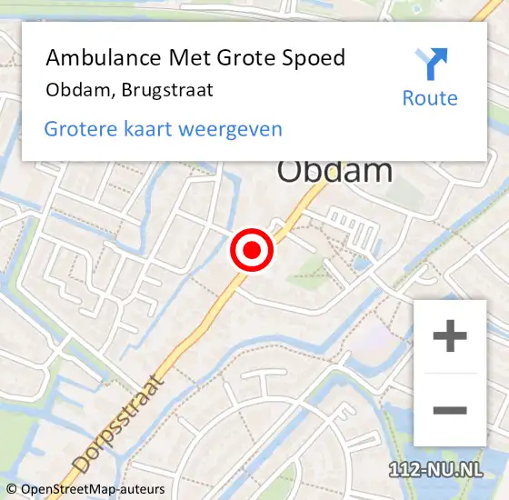 Locatie op kaart van de 112 melding: Ambulance Met Grote Spoed Naar Obdam, Brugstraat op 29 augustus 2022 12:30