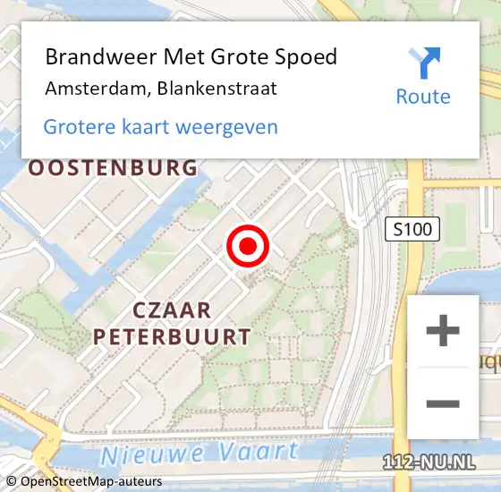 Locatie op kaart van de 112 melding: Brandweer Met Grote Spoed Naar Amsterdam, Blankenstraat op 29 augustus 2022 12:46
