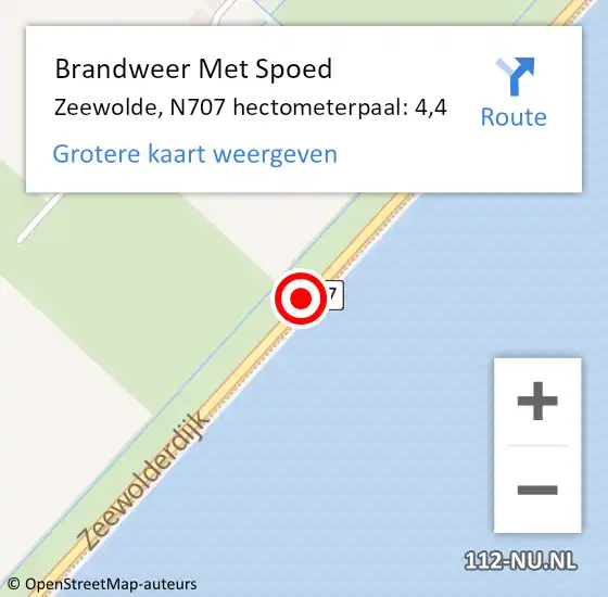 Locatie op kaart van de 112 melding: Brandweer Met Spoed Naar Zeewolde, N707 hectometerpaal: 4,4 op 29 augustus 2022 12:49