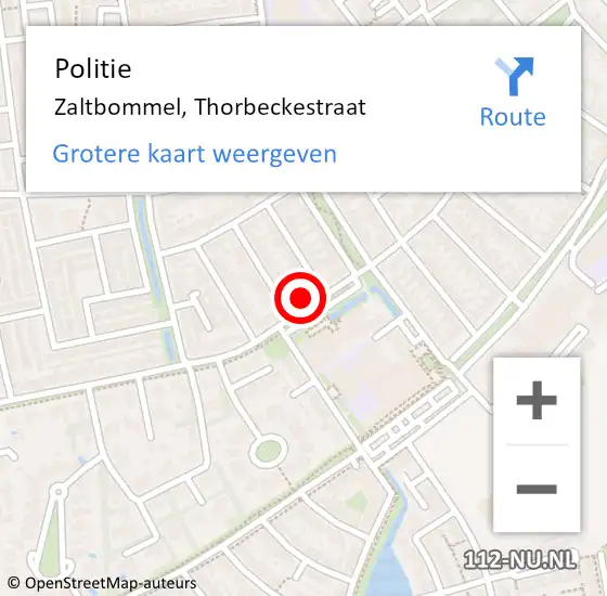 Locatie op kaart van de 112 melding: Politie Zaltbommel, Thorbeckestraat op 29 augustus 2022 12:54