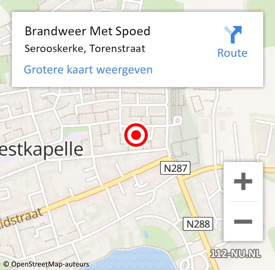 Locatie op kaart van de 112 melding: Brandweer Met Spoed Naar Serooskerke, Torenstraat op 29 augustus 2022 13:01