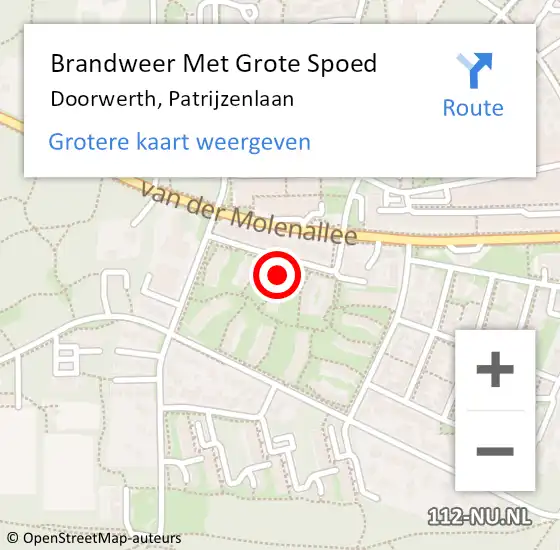 Locatie op kaart van de 112 melding: Brandweer Met Grote Spoed Naar Doorwerth, Patrijzenlaan op 29 augustus 2022 13:16