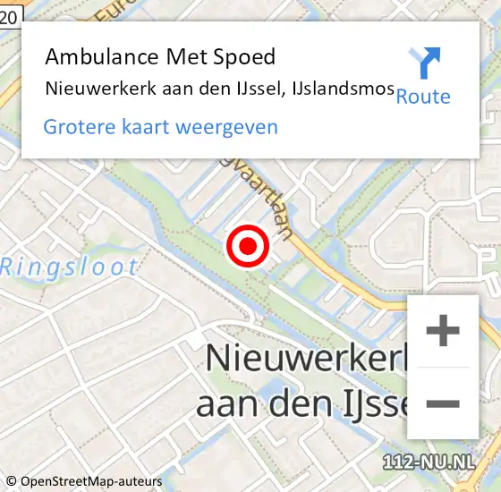 Locatie op kaart van de 112 melding: Ambulance Met Spoed Naar Nieuwerkerk aan den IJssel, IJslandsmos op 29 augustus 2022 13:24