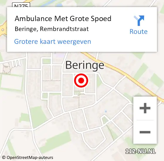 Locatie op kaart van de 112 melding: Ambulance Met Grote Spoed Naar Beringe, Rembrandtstraat op 28 juli 2014 04:31