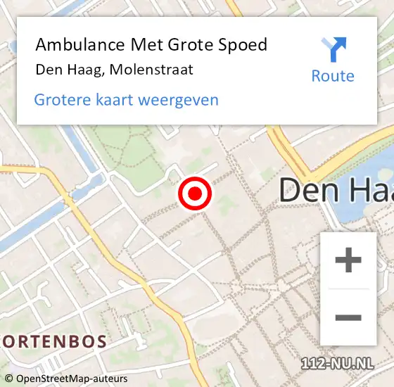 Locatie op kaart van de 112 melding: Ambulance Met Grote Spoed Naar Den Haag, Molenstraat op 29 augustus 2022 13:26