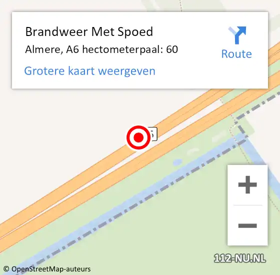 Locatie op kaart van de 112 melding: Brandweer Met Spoed Naar Almere, A6 hectometerpaal: 60 op 29 augustus 2022 13:46