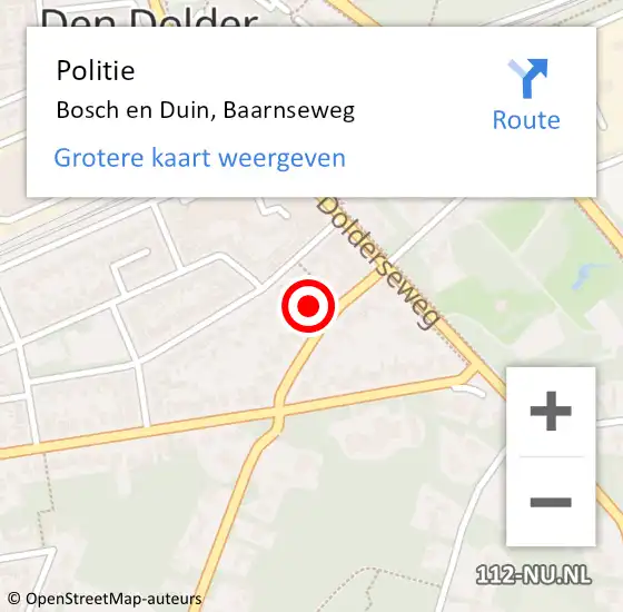 Locatie op kaart van de 112 melding: Politie Bosch en Duin, Baarnseweg op 29 augustus 2022 13:59