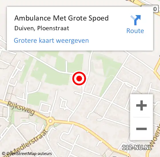 Locatie op kaart van de 112 melding: Ambulance Met Grote Spoed Naar Duiven, Ploenstraat op 29 augustus 2022 14:07