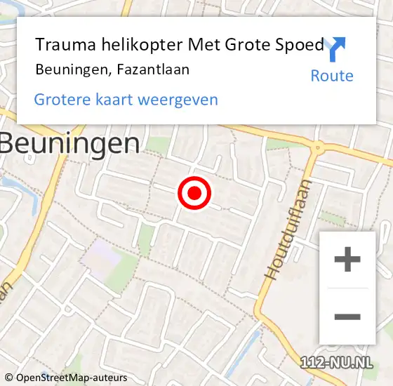 Locatie op kaart van de 112 melding: Trauma helikopter Met Grote Spoed Naar Beuningen, Fazantlaan op 29 augustus 2022 14:19