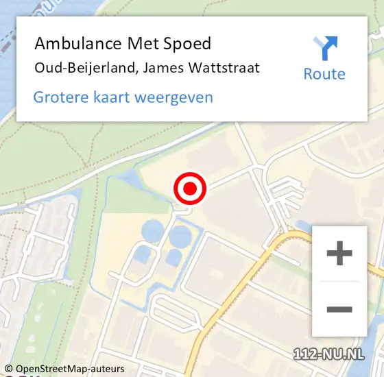 Locatie op kaart van de 112 melding: Ambulance Met Spoed Naar Oud-Beijerland, James Wattstraat op 29 augustus 2022 14:20