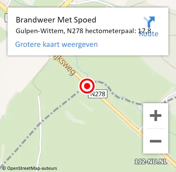 Locatie op kaart van de 112 melding: Brandweer Met Spoed Naar Gulpen-Wittem, N278 hectometerpaal: 17,8 op 29 augustus 2022 14:23