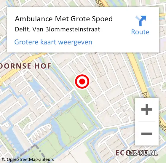 Locatie op kaart van de 112 melding: Ambulance Met Grote Spoed Naar Delft, Van Blommesteinstraat op 29 augustus 2022 14:38