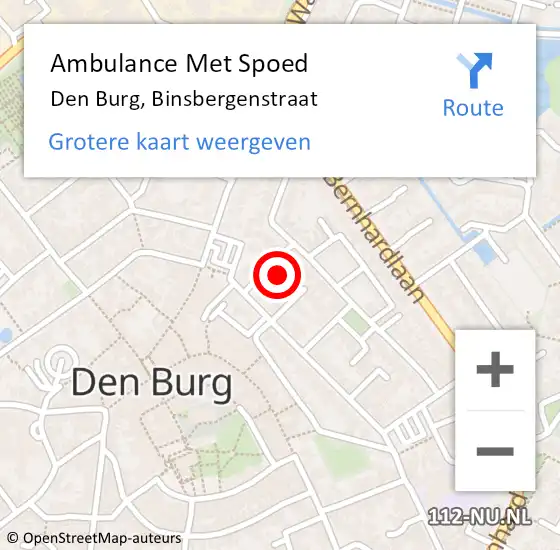 Locatie op kaart van de 112 melding: Ambulance Met Spoed Naar Den Burg, Binsbergenstraat op 29 augustus 2022 14:49