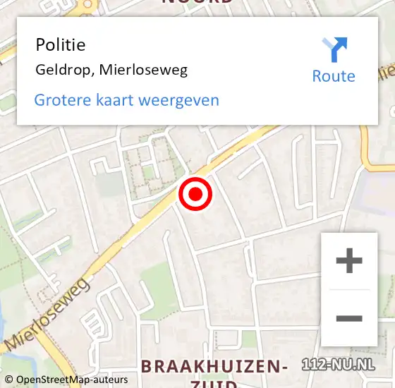 Locatie op kaart van de 112 melding: Politie Geldrop, Mierloseweg op 29 augustus 2022 14:55