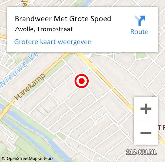 Locatie op kaart van de 112 melding: Brandweer Met Grote Spoed Naar Zwolle, Trompstraat op 5 september 2013 21:56