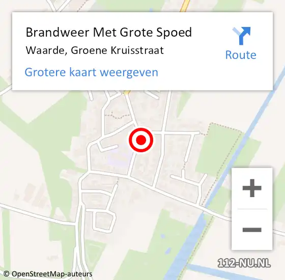 Locatie op kaart van de 112 melding: Brandweer Met Grote Spoed Naar Waarde, Groene Kruisstraat op 29 augustus 2022 14:58