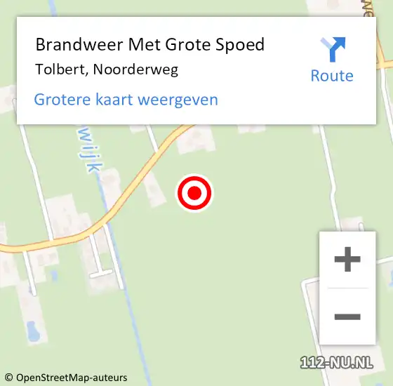 Locatie op kaart van de 112 melding: Brandweer Met Grote Spoed Naar Tolbert, Noorderweg op 29 augustus 2022 15:05
