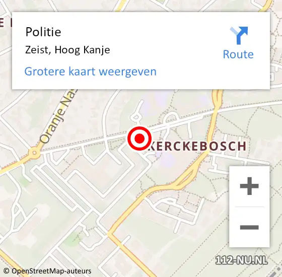 Locatie op kaart van de 112 melding: Politie Zeist, Hoog Kanje op 29 augustus 2022 15:20