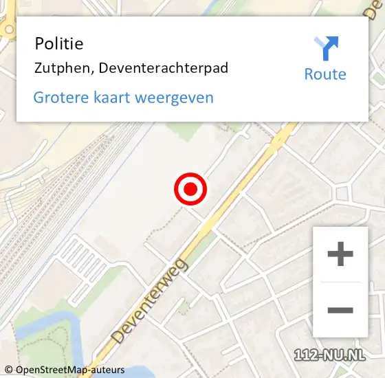 Locatie op kaart van de 112 melding: Politie Zutphen, Deventerachterpad op 29 augustus 2022 15:24