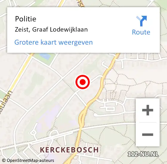 Locatie op kaart van de 112 melding: Politie Zeist, Graaf Lodewijklaan op 29 augustus 2022 15:25