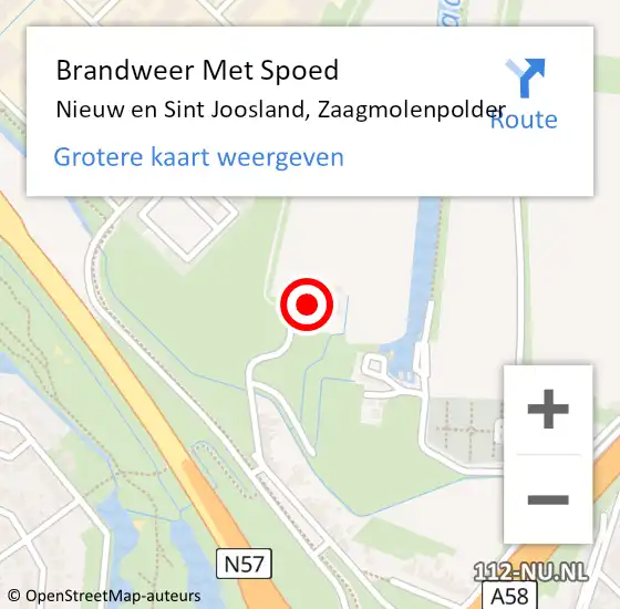 Locatie op kaart van de 112 melding: Brandweer Met Spoed Naar Nieuw en Sint Joosland, Zaagmolenpolder op 29 augustus 2022 15:29