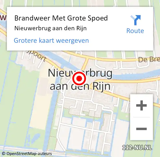 Locatie op kaart van de 112 melding: Brandweer Met Grote Spoed Naar Nieuwerbrug aan den Rijn op 29 augustus 2022 15:43