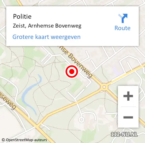 Locatie op kaart van de 112 melding: Politie Zeist, Arnhemse Bovenweg op 29 augustus 2022 15:55