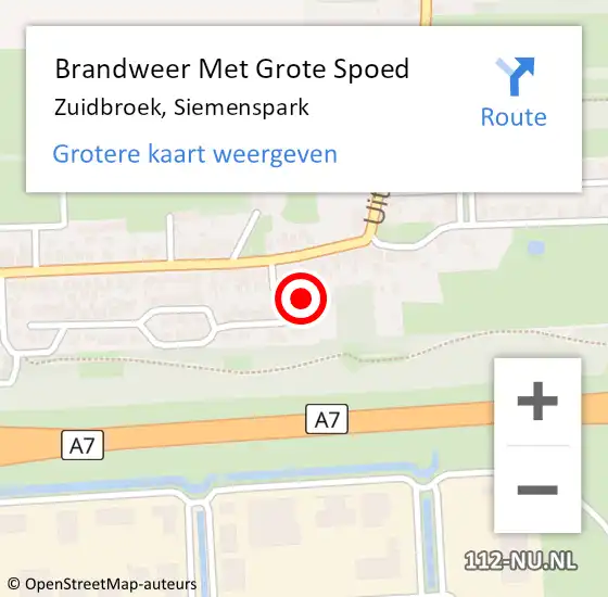 Locatie op kaart van de 112 melding: Brandweer Met Grote Spoed Naar Zuidbroek, Siemenspark op 29 augustus 2022 16:00