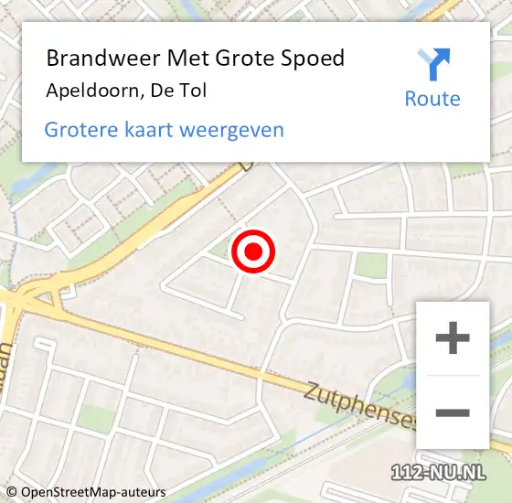 Locatie op kaart van de 112 melding: Brandweer Met Grote Spoed Naar Apeldoorn, De Tol op 29 augustus 2022 16:08