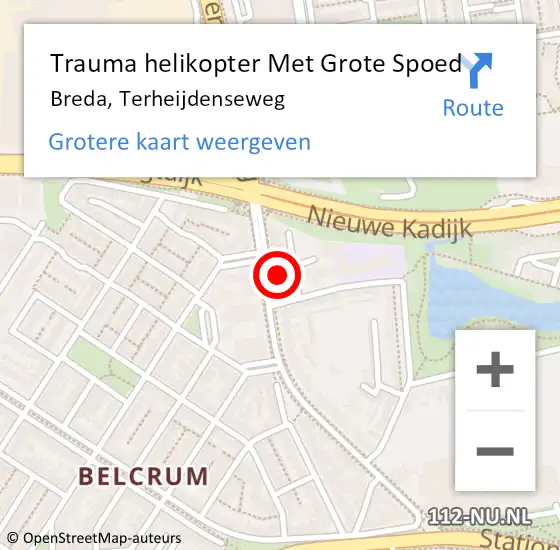 Locatie op kaart van de 112 melding: Trauma helikopter Met Grote Spoed Naar Breda, Terheijdenseweg op 29 augustus 2022 16:10