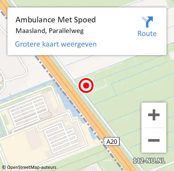 Locatie op kaart van de 112 melding: Ambulance Met Spoed Naar Maasland, Parallelweg op 29 augustus 2022 16:53