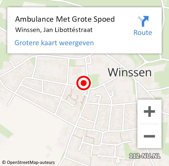 Locatie op kaart van de 112 melding: Ambulance Met Grote Spoed Naar Winssen, Jan Libottéstraat op 29 augustus 2022 17:03