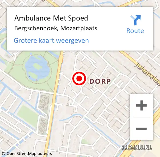 Locatie op kaart van de 112 melding: Ambulance Met Spoed Naar Bergschenhoek, Mozartplaats op 29 augustus 2022 17:27