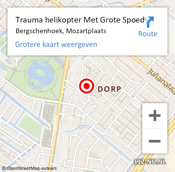 Locatie op kaart van de 112 melding: Trauma helikopter Met Grote Spoed Naar Bergschenhoek, Mozartplaats op 29 augustus 2022 17:30