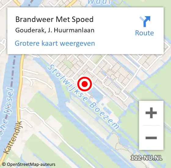 Locatie op kaart van de 112 melding: Brandweer Met Spoed Naar Gouderak, J. Huurmanlaan op 29 augustus 2022 17:31