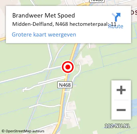 Locatie op kaart van de 112 melding: Brandweer Met Spoed Naar Midden-Delfland, N468 hectometerpaal: 11 op 29 augustus 2022 17:35