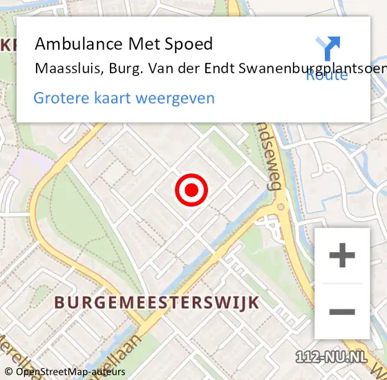 Locatie op kaart van de 112 melding: Ambulance Met Spoed Naar Maassluis, Burg. Van der Endt Swanenburgplantsoen op 29 augustus 2022 17:39