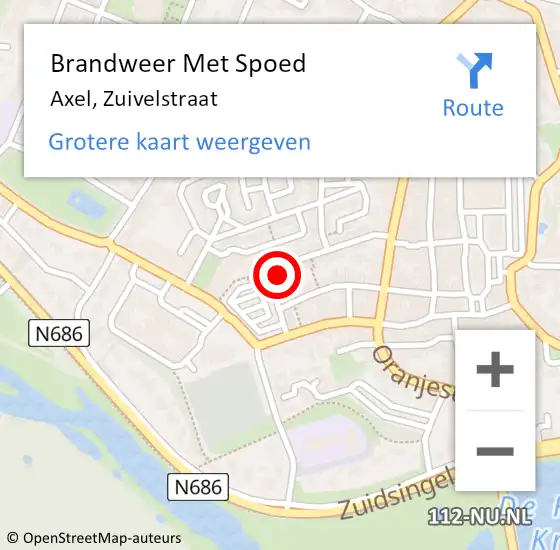 Locatie op kaart van de 112 melding: Brandweer Met Spoed Naar Axel, Zuivelstraat op 29 augustus 2022 17:47