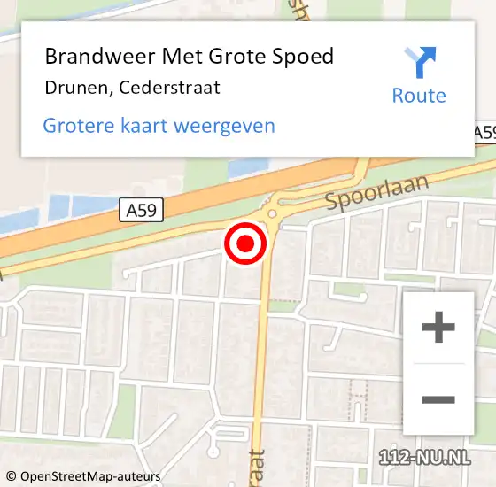 Locatie op kaart van de 112 melding: Brandweer Met Grote Spoed Naar Drunen, Cederstraat op 29 augustus 2022 18:07