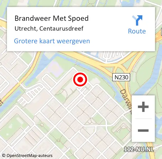 Locatie op kaart van de 112 melding: Brandweer Met Spoed Naar Utrecht, Centaurusdreef op 29 augustus 2022 18:17