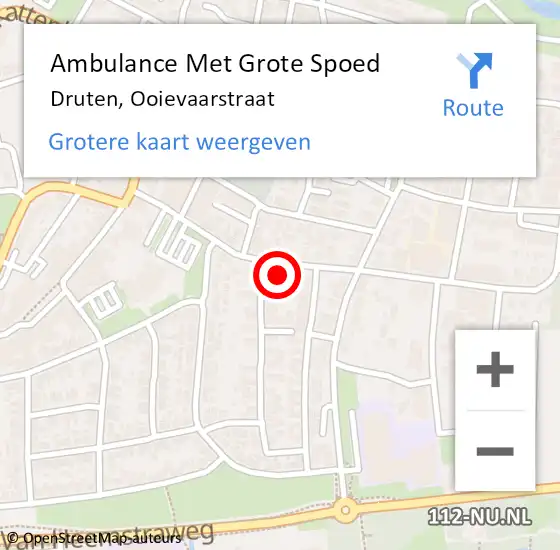 Locatie op kaart van de 112 melding: Ambulance Met Grote Spoed Naar Druten, Ooievaarstraat op 29 augustus 2022 18:39