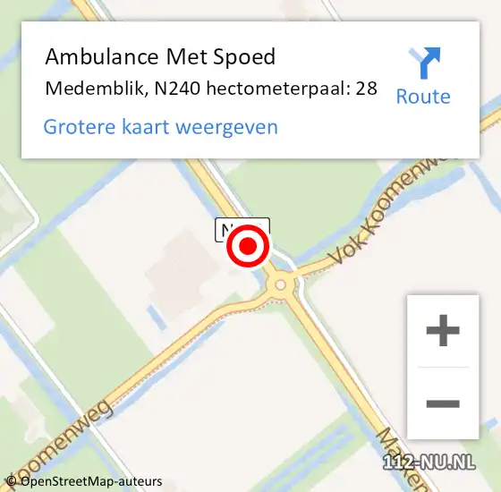 Locatie op kaart van de 112 melding: Ambulance Met Spoed Naar Medemblik, N240 hectometerpaal: 28 op 29 augustus 2022 19:03
