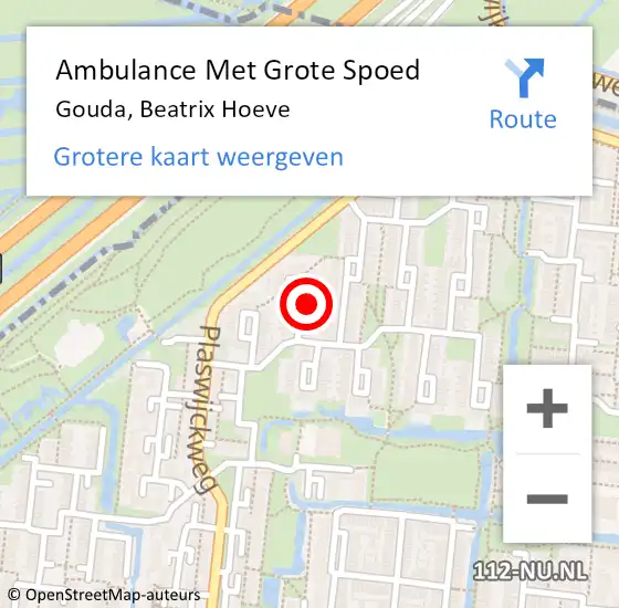 Locatie op kaart van de 112 melding: Ambulance Met Grote Spoed Naar Gouda, Beatrix Hoeve op 29 augustus 2022 19:08