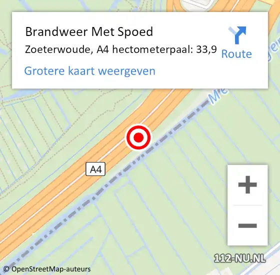 Locatie op kaart van de 112 melding: Brandweer Met Spoed Naar Zoeterwoude, A4 hectometerpaal: 33,9 op 29 augustus 2022 19:11