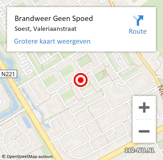 Locatie op kaart van de 112 melding: Brandweer Geen Spoed Naar Soest, Valeriaanstraat op 29 augustus 2022 19:12