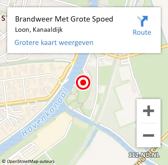 Locatie op kaart van de 112 melding: Brandweer Met Grote Spoed Naar Loon, Kanaaldijk op 29 augustus 2022 19:17