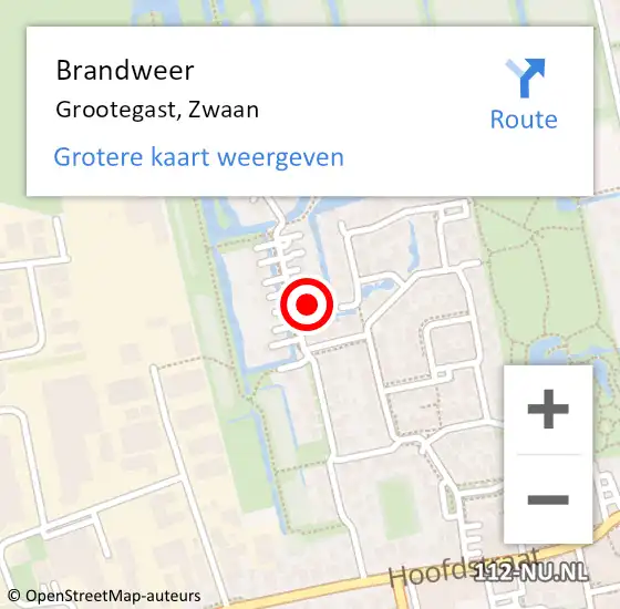 Locatie op kaart van de 112 melding: Brandweer Grootegast, Zwaan op 29 augustus 2022 19:33