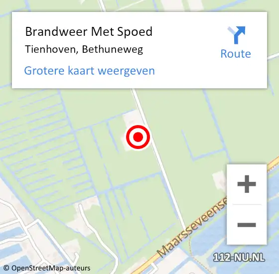 Locatie op kaart van de 112 melding: Brandweer Met Spoed Naar Tienhoven, Bethuneweg op 29 augustus 2022 19:35